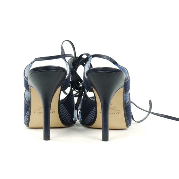 NEW MAX STUDIO Sz 9 M Strappy Stiletto Heels Leather & Fabric Cutouts Wraparound - Picture 5 of 7